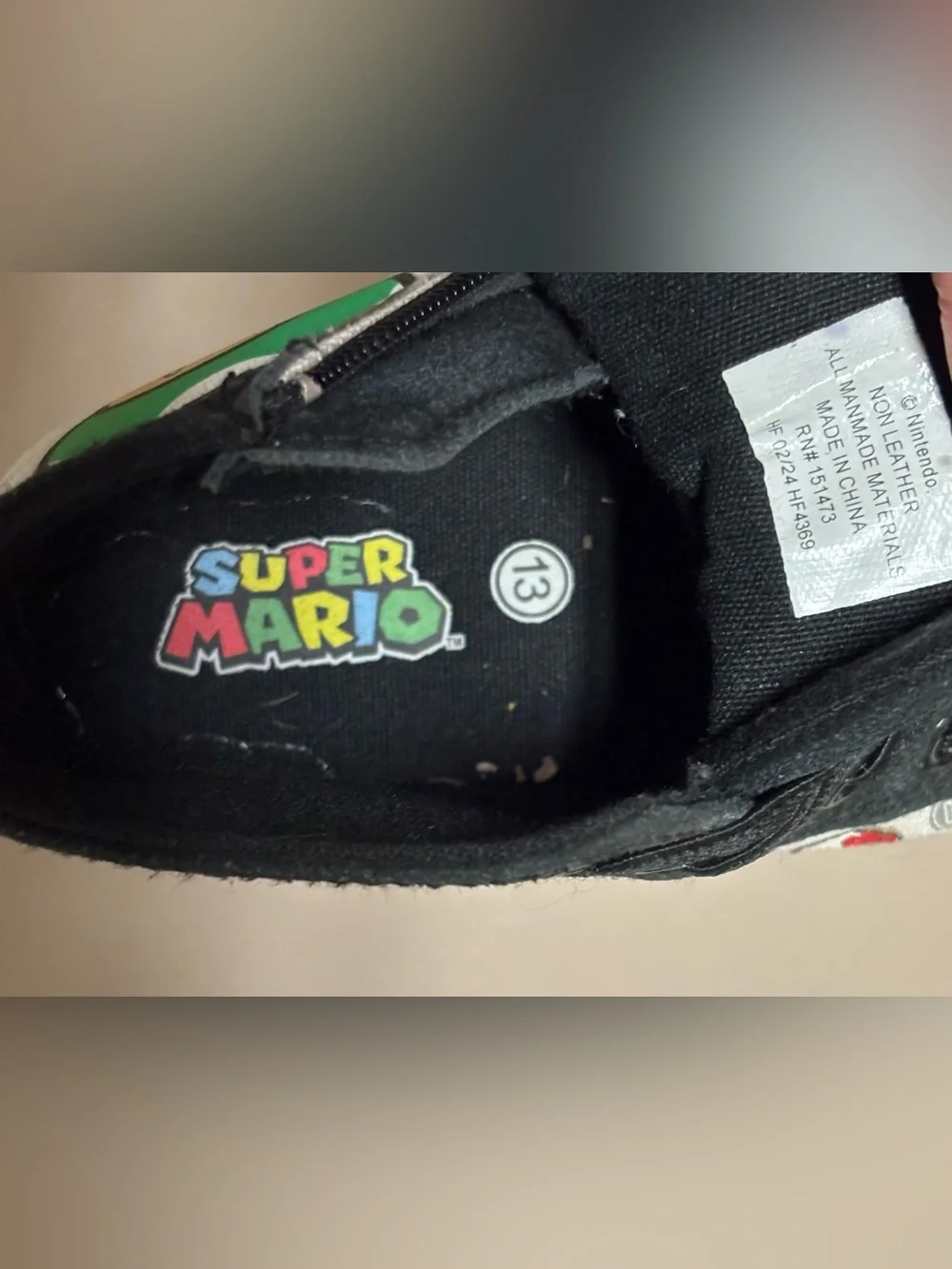 Super Mario Kids Black High-Top Sneakers with Side Zip